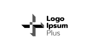 Abstract black and gray geometric logo resembling four arrows forming a plus sign, with the text “Logo Ipsum Plus” in bold and regular fonts to the right—a modern look ideal for paving contractor Hunterdon, Mercer County NJ & Bucks County PA branding.