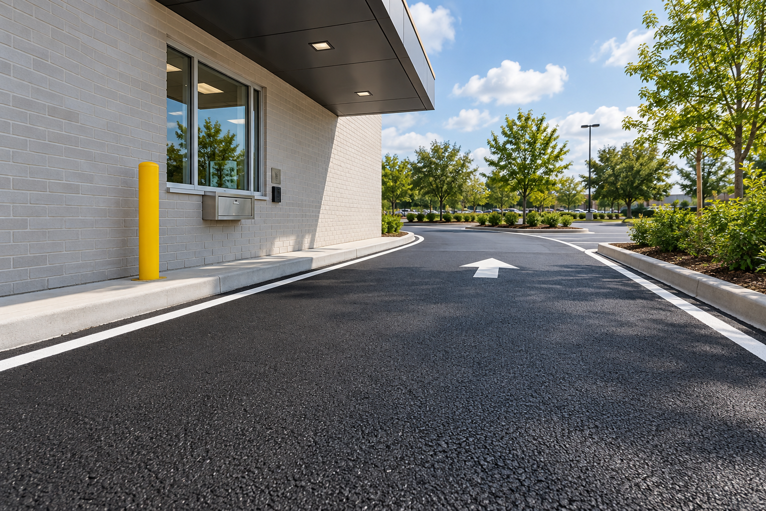 Directional arrow painted on a newly surfaced access drive in Titusville, NJ